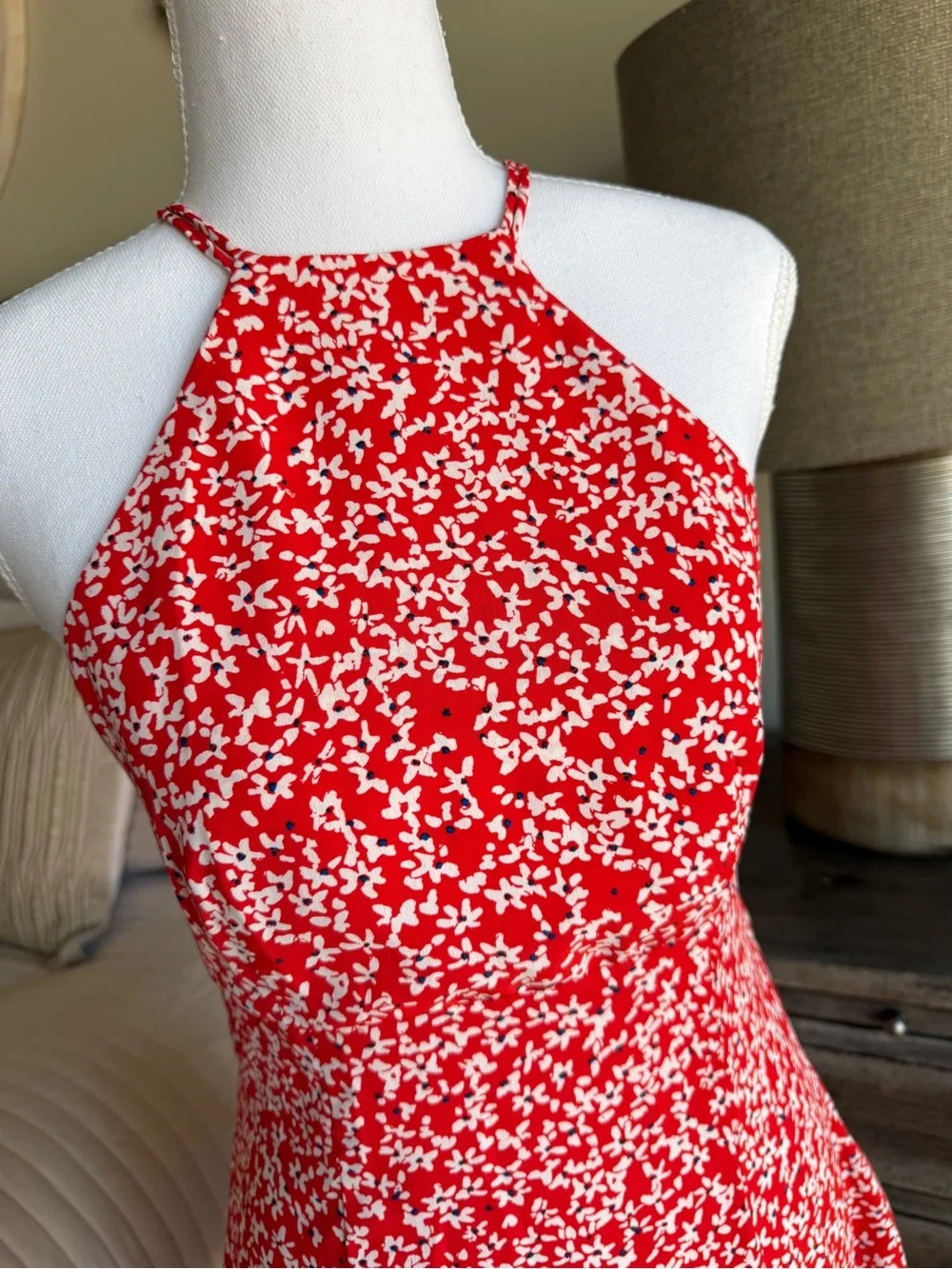 Zara Red and White Floral Halter Mini Dress